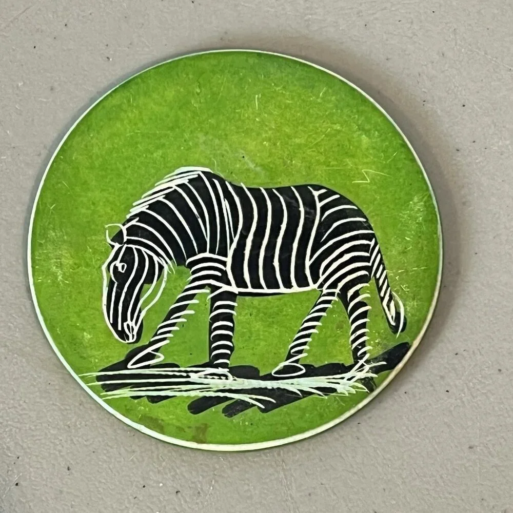 African Safari Green Soapstone Drink Coasters Zebra Rhino Giraffe Gazelle